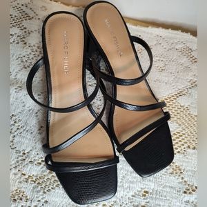New US-W size 6.5 Marc Fisher Alaina Black Snake Skin Strappy Slide On Heels
